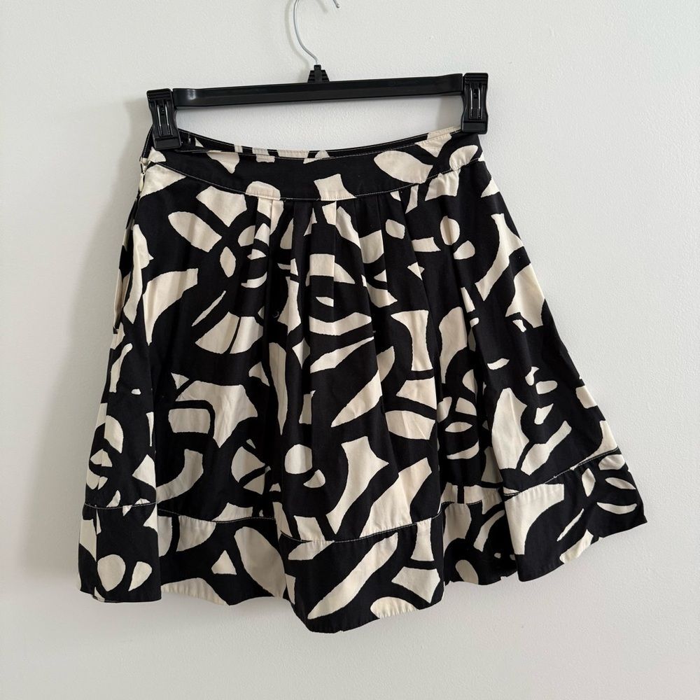 Anthropologie Fei Ruffle Mini Skirt Lined Abstract Pattern 100% Cotton  Size 0 - Picture 3 of 8